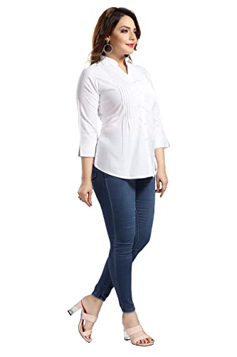 QUEEN SHIELD Women's Rayon Formal Shirt with Front Pleated & 3/4th Sleeves QS_4102 (in, Alpha, M, Regular, White)