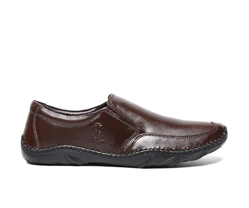 LOUIS STITCH Brunette Brown Genuine Leather Formal Slip On Shoes for Men | Ultra Lightweight and Flexible Rubber Sole Men’s Slipon Loafer Shoes | LSAXSO | UK-9