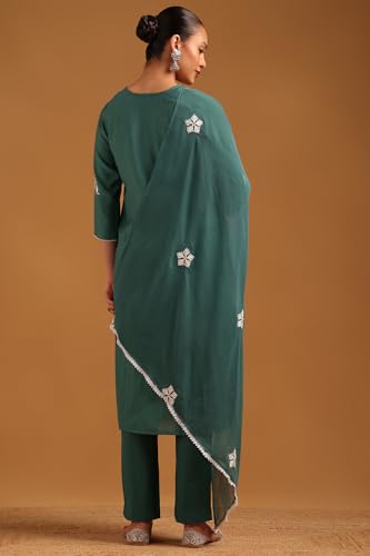 Soch Womens Teal Desert Storm Floral Embroidered Salwar Suit