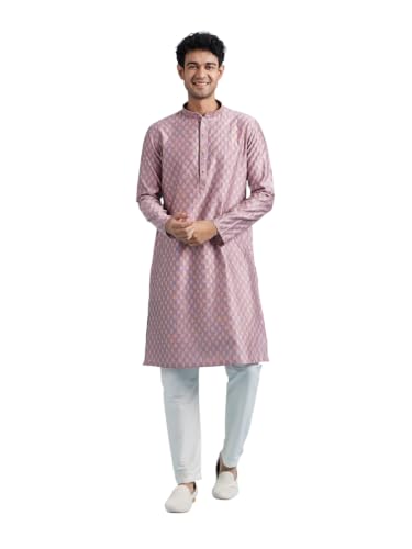 DIWAS BY MANYAVAR Men's Viscose Blend Self Design Kurta Pyjama Set (Pink,M)