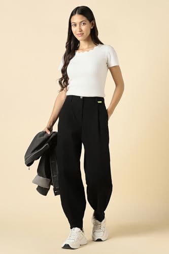Women Black Solid Casual Trousers