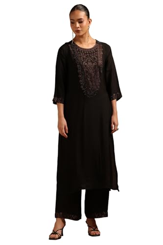 Soch Womens Black Dola Silk Embellished Kurta Set With Stone Work