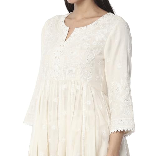 Biba Women Off White Cotton Straight Kurta Set_42