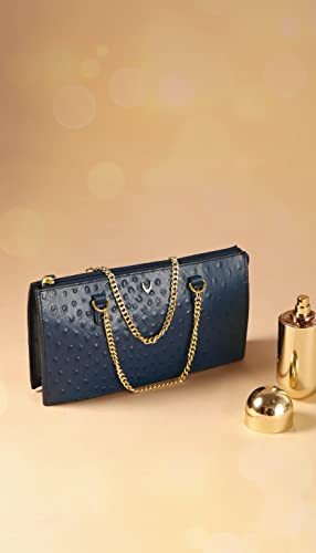 Hidesign Women Leather Clutch- Mn Blue