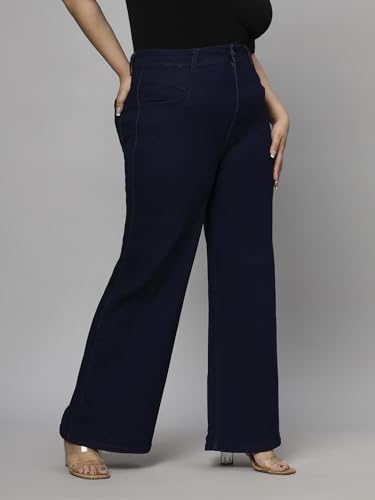 TURNING BLUE Wide Leg High Rise Plus Size Jeans for Women Dark Blue