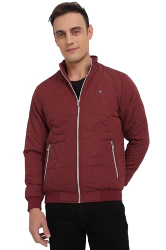 Men Maroon Solid Full Sleeves Casual Jacket
