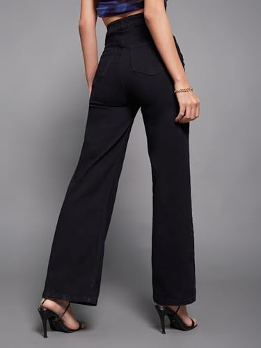 Miss Chase Women's Wide Leg High Rise Clean Look Regular-Length Stretchable Denim Jeans (MCSS24DEN79-02-593-26, Noir Black, 26)
