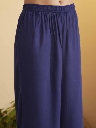 BIBA Poly Satin Dyed Straight Semi-Formal Kurta With Palazzo And Inner