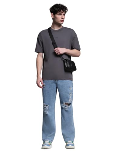 Jack & Jones Men's Blue High Rise Loose Fit Jeans