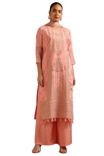Soch Womens Blush Pink Roman Silk Botanical Salwar Suit With Sequins