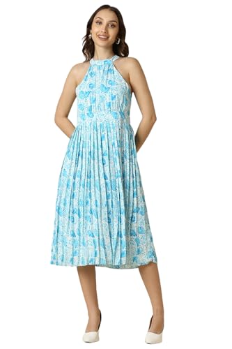 Allen Solly Women's Polyester Modern Knee Length Dress (AHDRWRGFQ75212_Blue