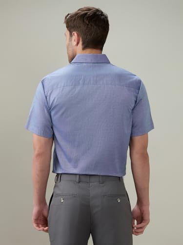 Raymond Men Regular Fit Solid Chambray Pattern Pure Cotton Semi Cutaway Collar Half Sleeve Formal Shirt