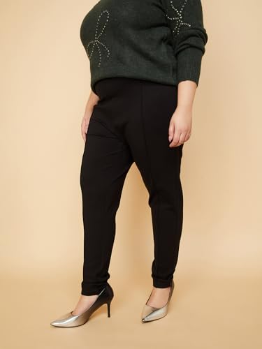 Max Women Striped Knit Treggings (Black_6XL)