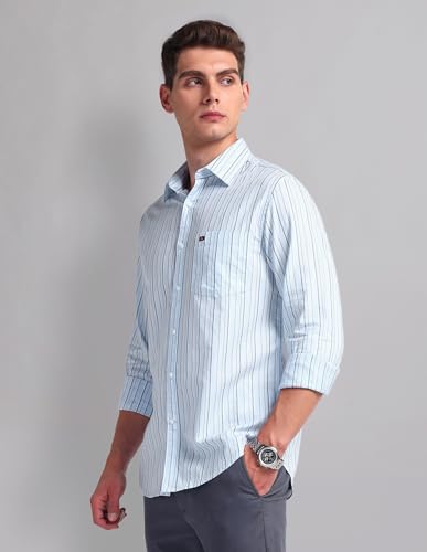 AD by Arvind Blue Vertical Striped Cotton Shirt