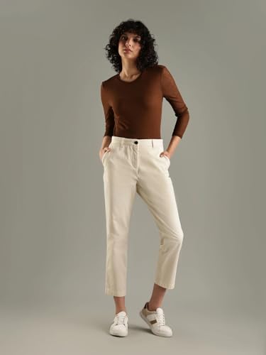 Slim Fit Solid Mid Rise Trouser Cream