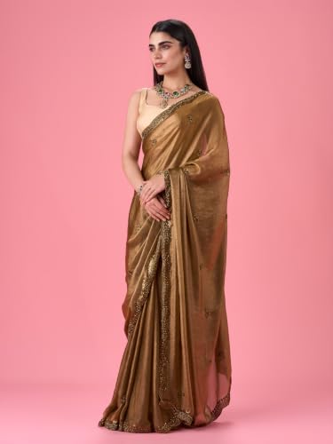 MOHEY Women's Regal Mehandi Green Organza Saree with Blouse Piece (Green)