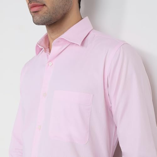 Raymond Red Solid Chambray Pattern Men Long Sleeve Casual Shirt