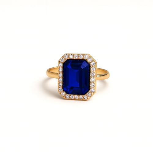 Anuradha Art Jewellery Delicate golden finish and square blue stone stud chain pendant, earring, finger ring set for women and girls. (blue)