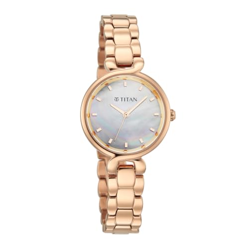 Titan Workday Edit with Quartz Analog Mother of Pearl Dial IPRG Stainless Steel Strap Watch for Women - 95398WM01