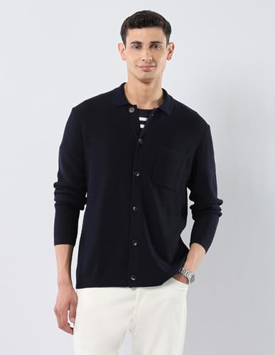 U.S.Polo Association Men's Patterned Knit Polo Neck Sweater (USSWE2463_Navy_M)