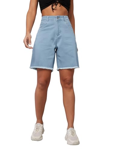 Dolce Crudo Women's Regular High Rise Above Knee Stretchable Denim Shorts (DOSS24DEN69-32-158-38, Light Blue, 38)