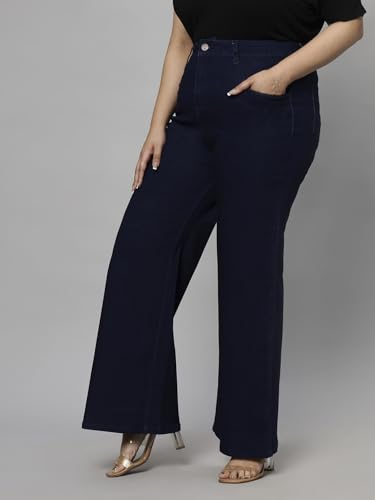 TURNING BLUE Wide Leg High Rise Plus Size Jeans for Women Dark Blue