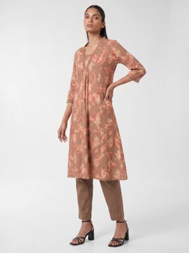 Max Women Floral Print A-Line Kurta Set (Brown_XL)