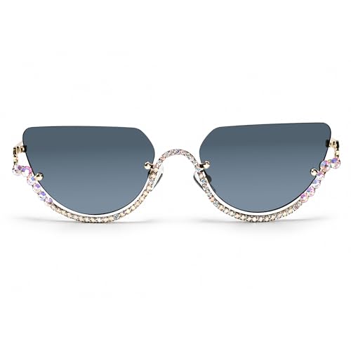 Luxury Rimless Cat Eye Sunglasses for Women | Premium UV Protected Fashion Sunglasses | Stylish Lightweight Designer Shades for Driving, Travel, Beach & Outdoor Wear (Black)