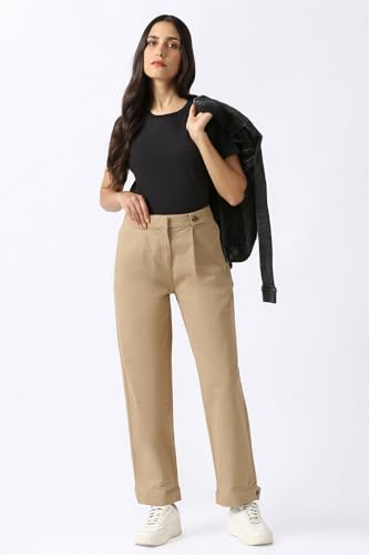 Women Beige Solid Casual Trousers
