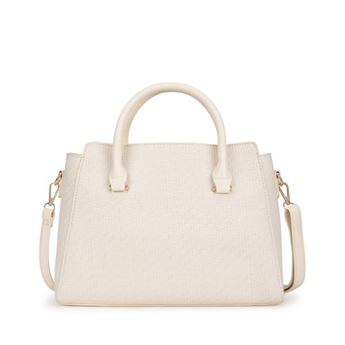 Fastrack Ivory Gridelle Satchel Handbag for Women | Premium Faux Leather Weave Design | White Structured Satchel with Zipper Closure | Dual Compartment with Organizer Pockets
