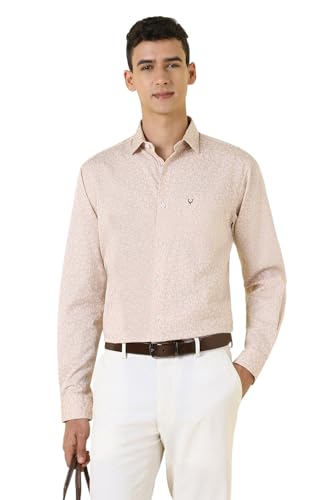 Men Beige Print Full Sleeves Formal Shirt