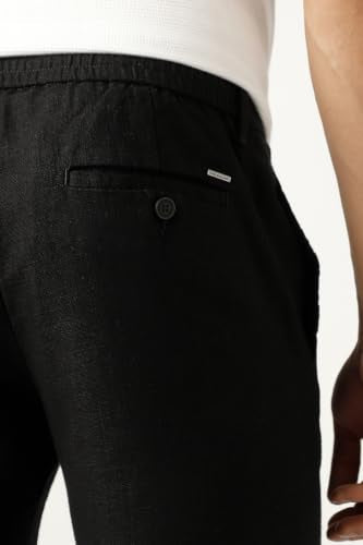 Men Black Textured Slim Fit Trousers
