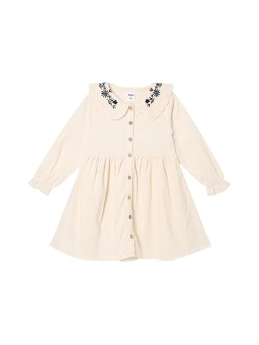 Max Girls Solid Woven Dress (Ivory_3-4 Y)