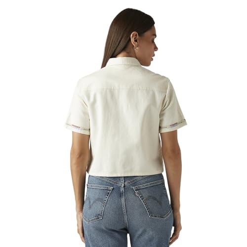 Levi's Women's Embroidered Off-White Spread Collar Shirt