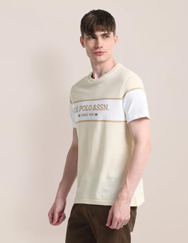 U.S.POLO ASSN. Men's Color Block Fitted T-Shirt (USTSH2021 Beige