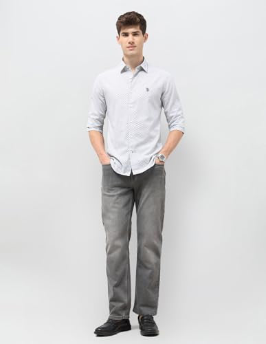 U.S.Polo Association Men's Tailored Fit Geometric Printed Shirt (USSHT3430_Light Grey_40)