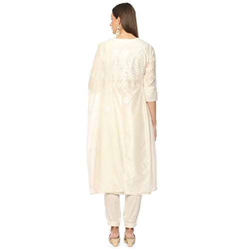 BIBA WOMEN EMBROIDERY NARROW SALWAR KURTA DUPATTA(SKDCHIKANKA8597_IVORY_42)