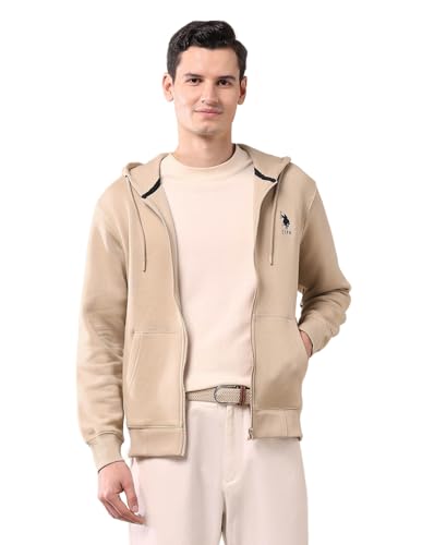 U.S. POLO ASSN. Solid Regular Fit Sweatshirt for Men - Comfortable, Full Sleeves Men Sweatshirts - M, Beige