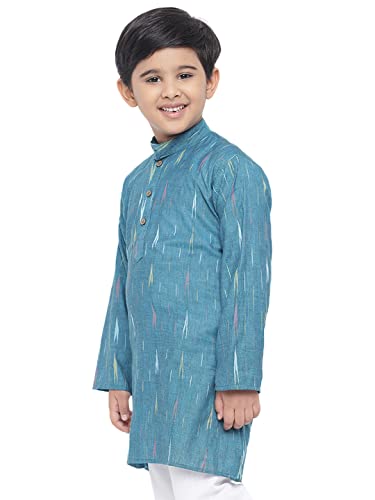Vastraa Fusion Kid's Ikat Pattern Kurta Pure Cotton Long Kurta, Round Collar, Full Sleeves, Button Kurta, Ethnic Wear (VASTRAAKD3013-9-10)
