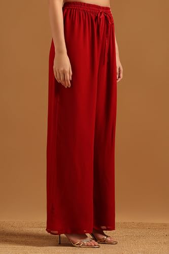 Soch Womens Red Georgette Botanical Salwar Suit With Beads And Stones
