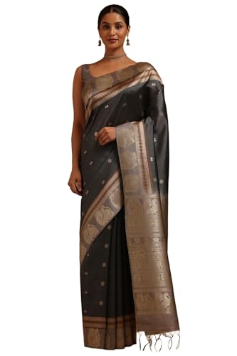 Soch Womens Grey Tussar Zari Woven Saree