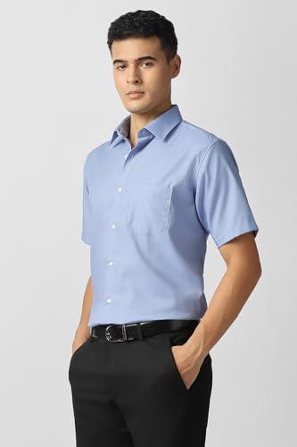 Men Light Blue Solid Half Sleeves Wedding Shirt