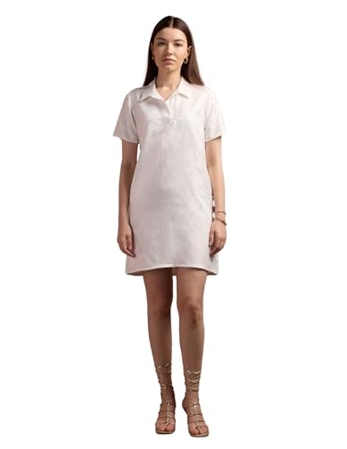 U.S. POLO ASSN. Polo Collar Jacquard Shift Dress (UWAW24DRS143_White_L)