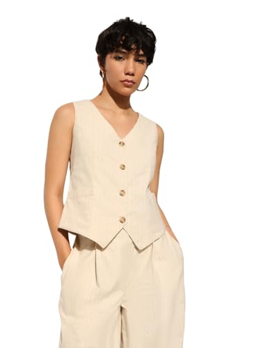 ONLY Women's Regular Fit Beige Waistcoat