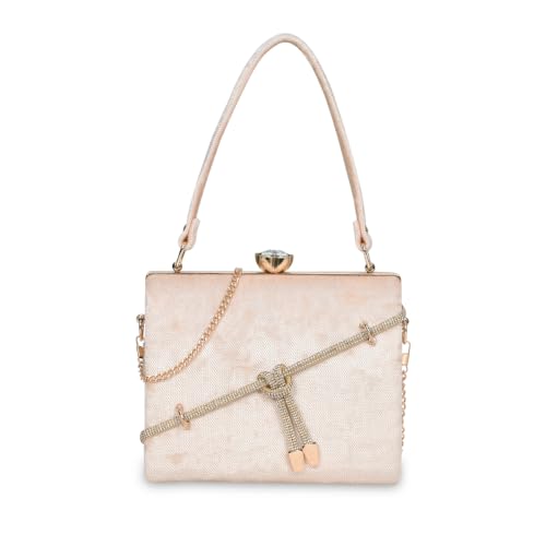 ESBEDA Rosegold Color Crystal Belt Top Handle Clutch