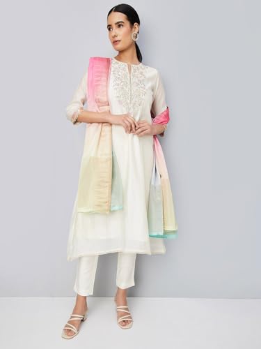 Max Women's Chanderi Kurta Set (EXST42040OFF White_Off