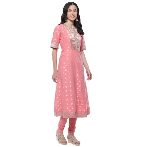BIBA Women YARNDYED STRAIGHT KURTA SALWAR KURTA DUPATTA(SKDTHE GOLD WEAVE9620_BLUSH PNK_40)