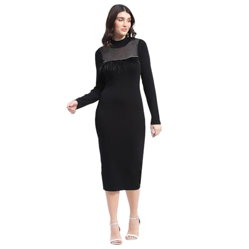 Madame Mock Neck Black Bodycon Midi Dress