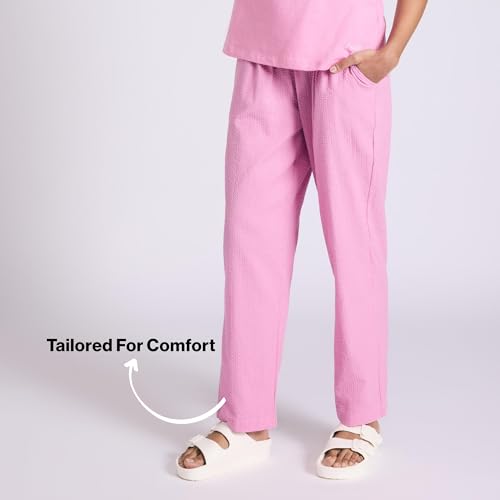 NYKD Essential Cotton Pyjama Coord Set with Crew Neck Cotton Knit Tee Nys943 Pink Seer