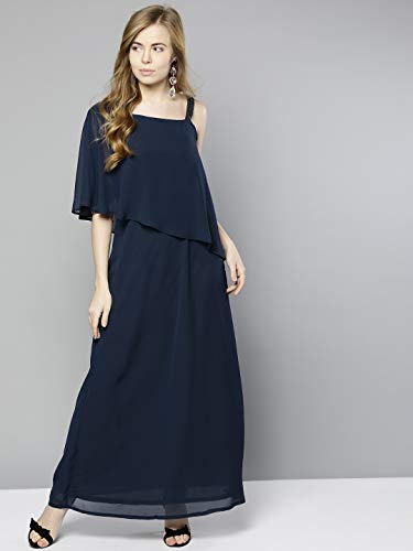 Marie Claire Women's Synthetic one-Shoulder Maxi Dress (MC1030B_Navy Blue_M)